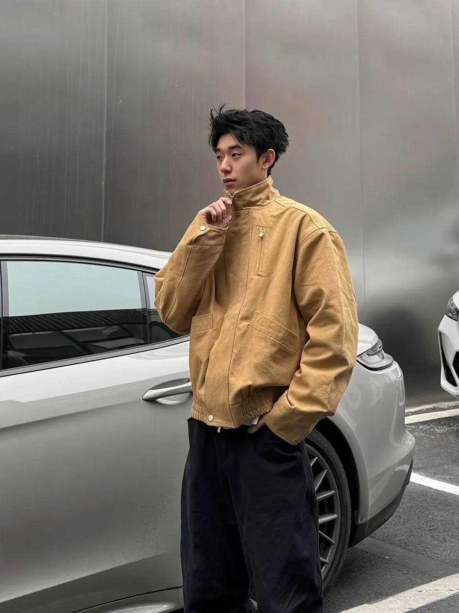 

Loose Fit American Sle Spring Bomber Jaet Men's Flight Jaet ort Boxy Workwear Outerwear Trendy Stand Collar Zipper Cl...