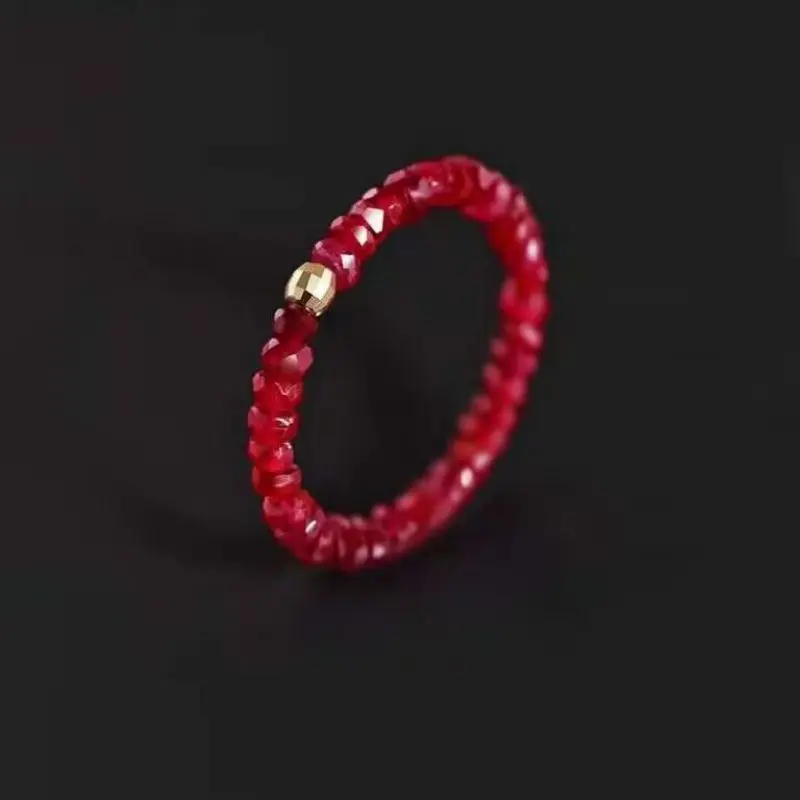 Handmade natural ruby cut bead ring with 18K gold beads Fashion Talisman Gift Wedding Finger Beautiful Diy Party Accessories Man