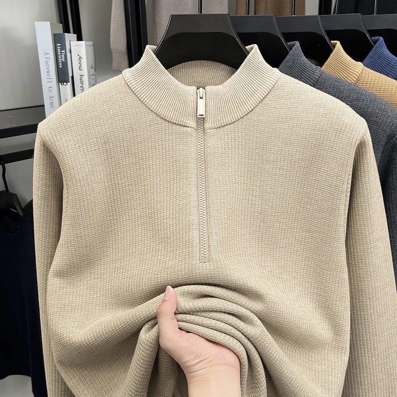 سترة رجالية عالية الجودة بنصف سحاب وياقة واقفة كاجوال فاخرة كلاسيكية بلون شتوي بلوفر متماسك سميك ودافئ #1