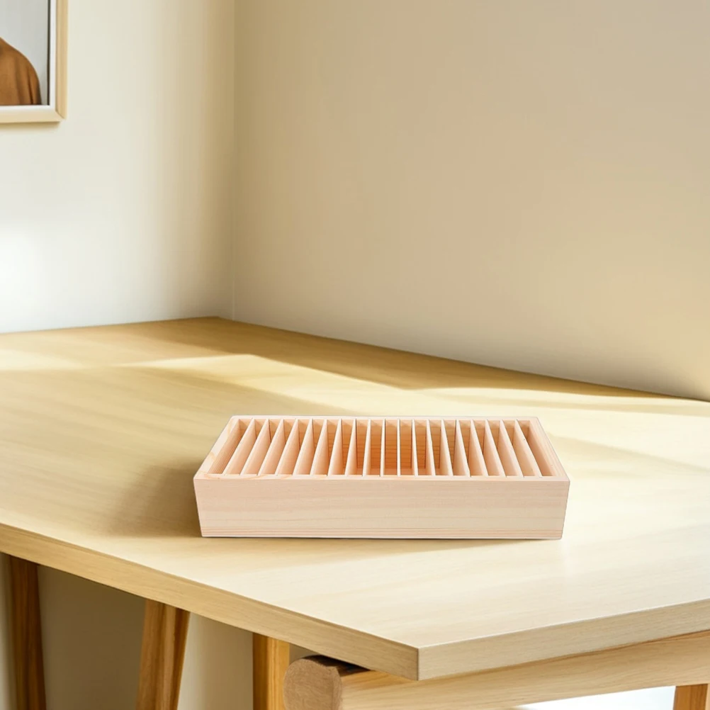 

2 Pcs Wooden Card Issuing Storage Box Business Cards Holder Desktop Compartments Holders Boxes for Greeting Office Small