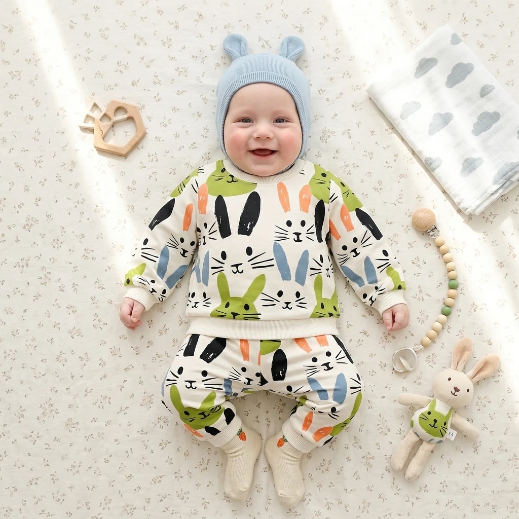 Bunny Kids 2Pcs Baby Boys Girls Clothing Sets Long Sleeve Tops + Long Pants Infants
