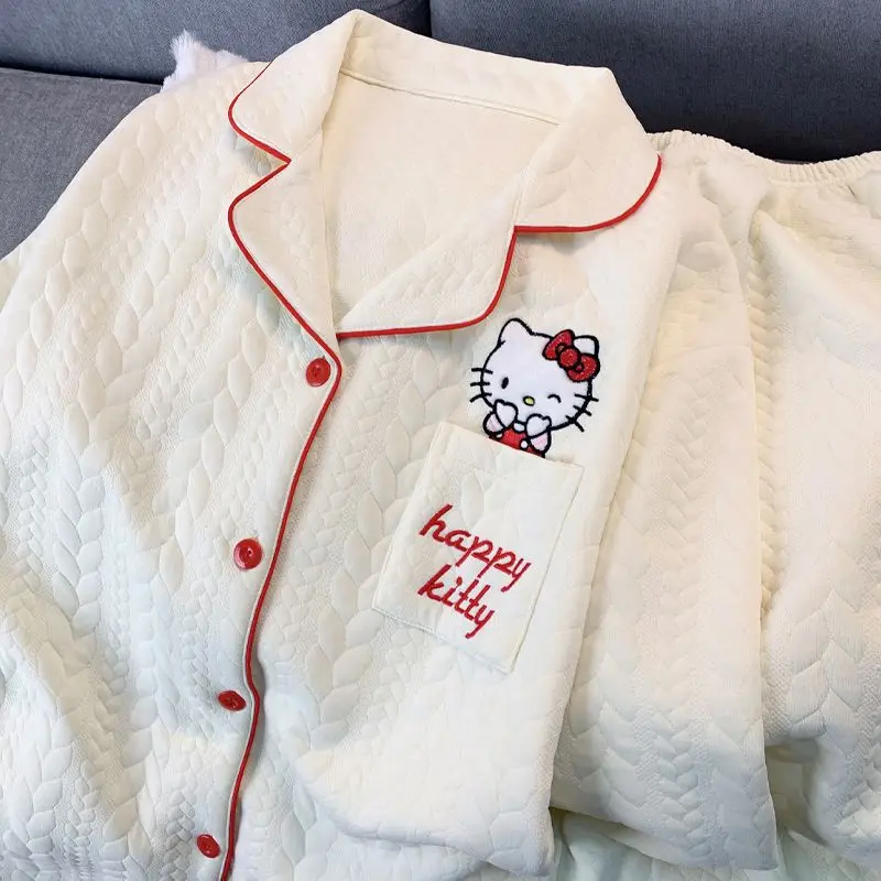 

Kawaii Sanrio Hello Kitty Anime Women Pajamas Sweet and Cute Warm Homewear Cartoon Y2K Cat Cardigan Suit Girl Birthday Gift New