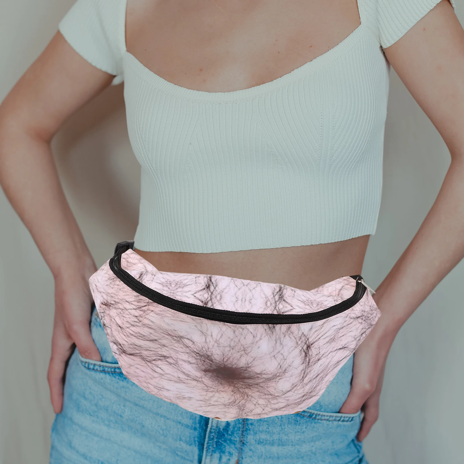 

3D Printed Anti Theft Waist Bag Funny Pattern Canvas PU Adjustable Hidden Money Pouch Travel for women