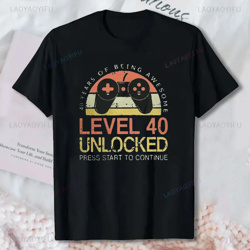 Level 40 Unlocked Humor Video Gamer 1984 40th Birthday Gift T-Shirt Men Tops Dad Father T Shirt Clothing Vintage Cotton Tshirts