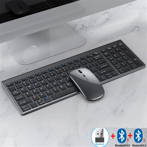 Imagen 1 del producto Conjunto inalámbrico de carga de teclado y ratón español / inglés ultrafino USB 2.4G + teclado Bluetooth y peine de ratón para oficina en casa