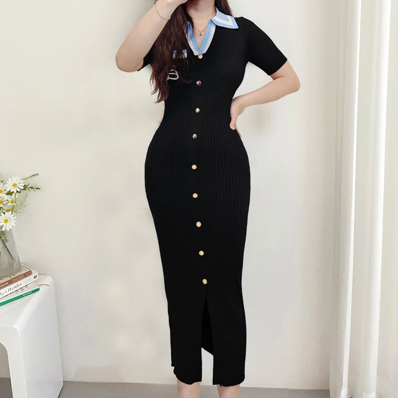 YuooMuoo Chic Fashion Sexy Wrap Hips Maxi Dress Women Luksusowa haftowana jednorzędowa sukienka Bodycon Party Dress Office Lady Vestidos