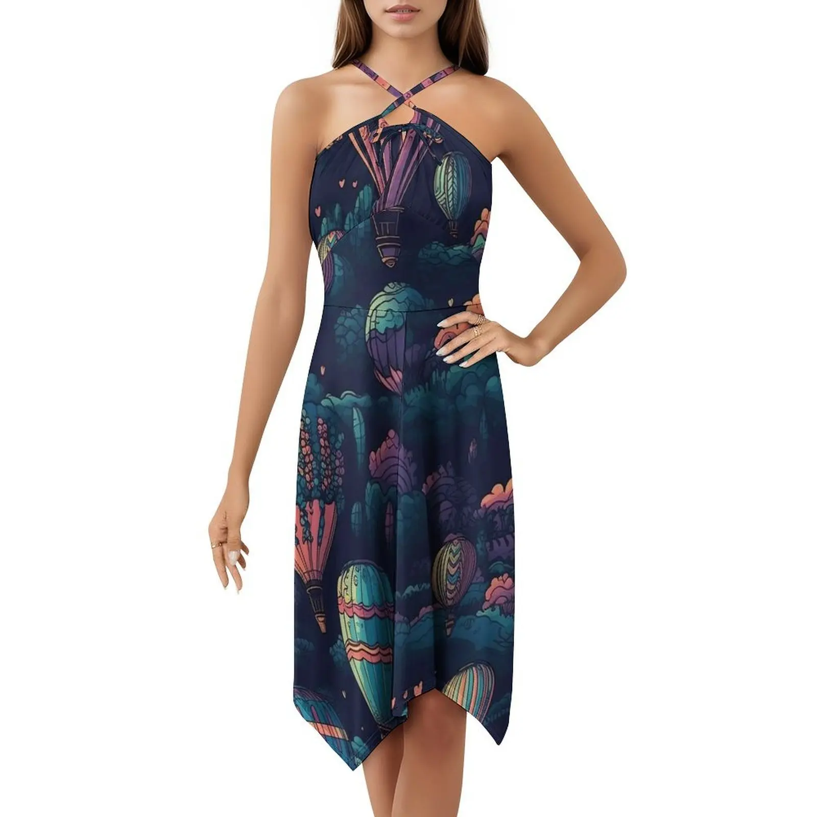 منطاد الهواء الساخن ليلة خمر فستان بوهيمي نفخة الأكمام أو خيارات بلا أكمام للنساء فستان بالون الهواء المشهد الليلي سرير المنزل #5