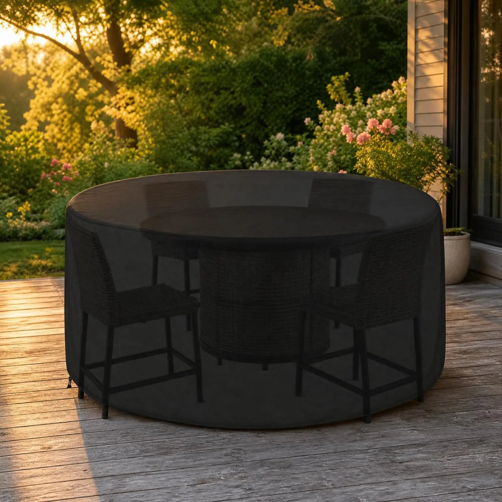 Weatherproof Oxford Cloth Outdoor Sofa Cover for Round Patio Table and Chair Set Black