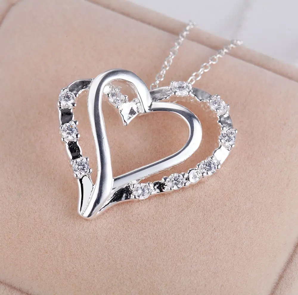 Halskette aus 925er-Sterlingsilber mit Herz-Anhänger für Damen, hochwertiger Hochzeits- und Verlobungsschmuck, modischer Zirkon, Weihnachtsgeschenk – Detail 3