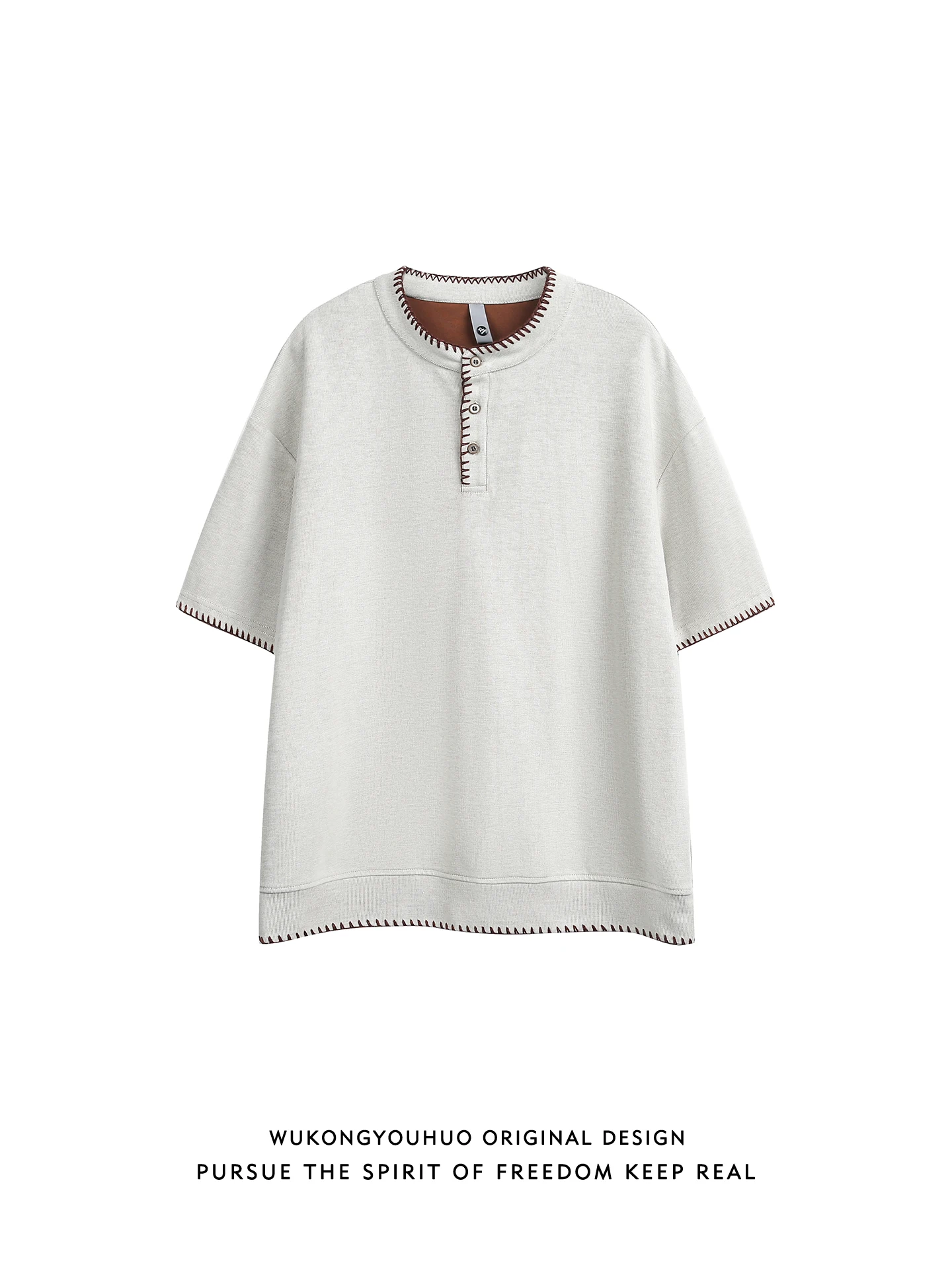 

Летняя футболка Cleanfit свободного кроя с воротником хенли, молодежная, универсальная, повседневная, из износостойкой ткани