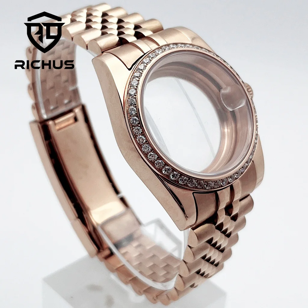RICHUS 36 ミリメートル 39 ミリメートルローズゴールド時計ケースサファイアガラスフィット NH34 NH35 NH36 ETA2824 PT5000 Miyota8215-DG ムーブメント時計アクセサリー
