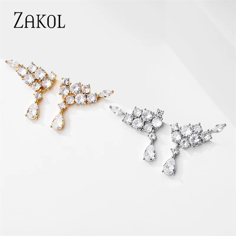 ZAKOL Fashion Water Drop Cubic Zirconia Dangle Earrings for Women Luxury Bridal Wedding Jewelry  EP2854