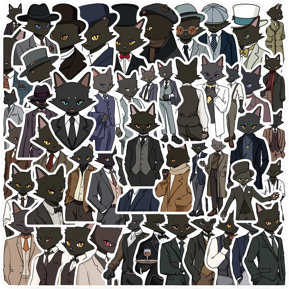 

10/30/50PCS Cartoon Gentleman Cat Cool Graffiti Stickers Decorative Skateboard Helmet Suitcase Phone Case Waterproof Decal Toy