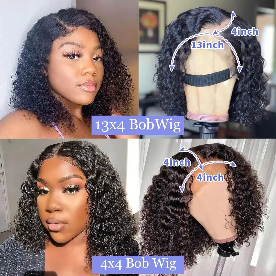250% Density Indian Raw Wate Wave Short Bob 13x4 HD Lace Front Human Hair Wig Glueless Lace Frontal Wigs Pre Plucked Curly Wig