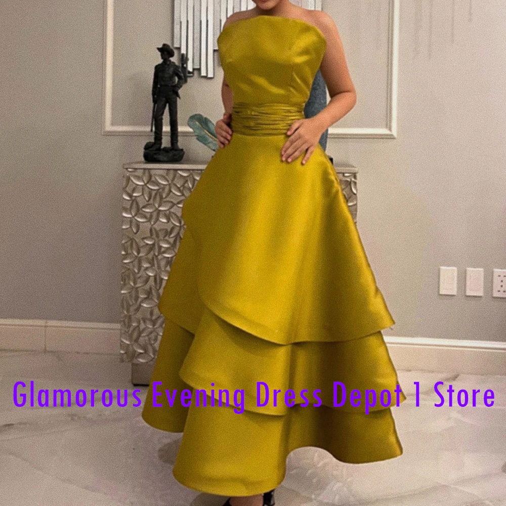 Customized Elegant Satin Evening Dresses High Quality A-Line Ankle Length Strapless Sleeveless Custom Size Celebrity Gowns