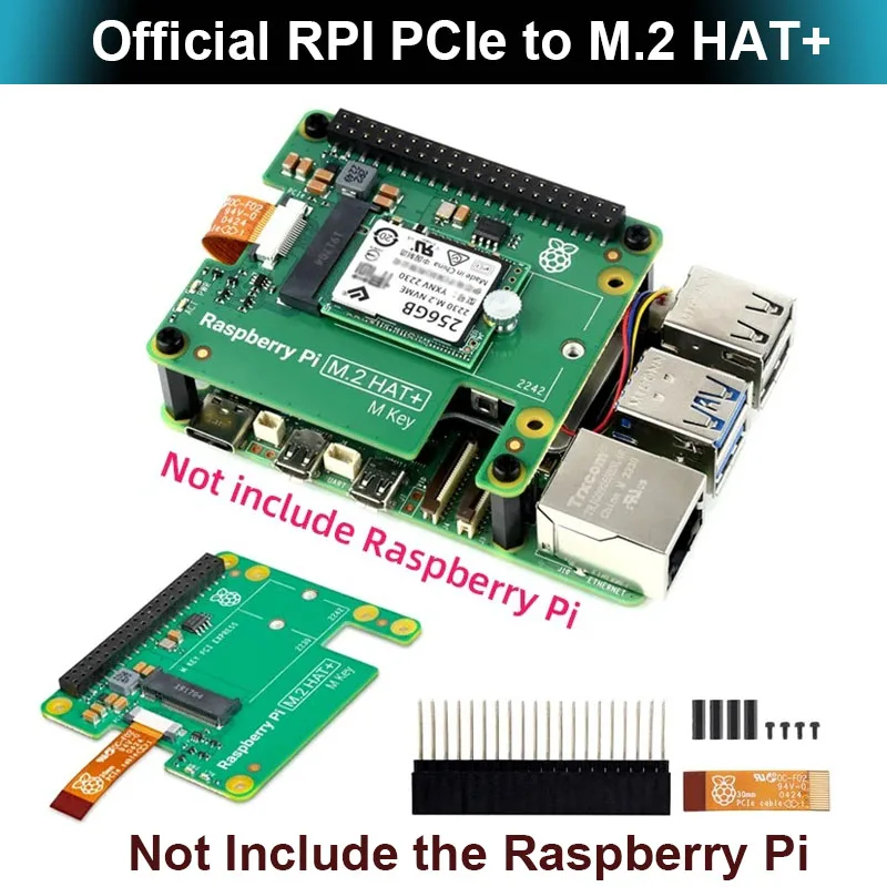 

Официальная Raspberry Pi 5 M.2 HAT + Gen2 Gen3 NVME M.2 SSD 2230/2242 Размер M ключ PCI Express GPIO Плата расширения для RPI5