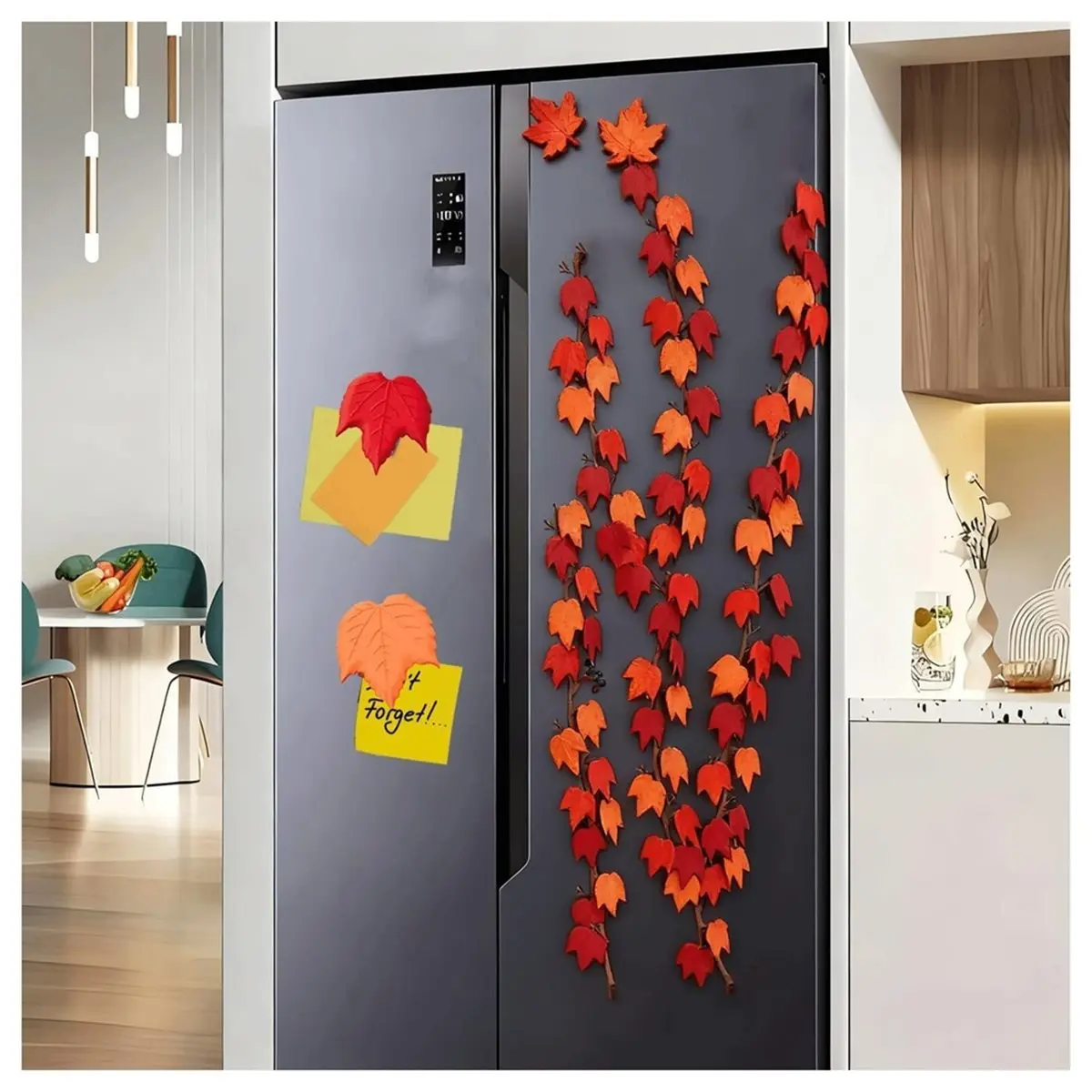 3D Boston Ivy Fridge Magnet, Flexible Articulated Vines, Strong Magnetic Grip for Home Decor with 6 Leaf