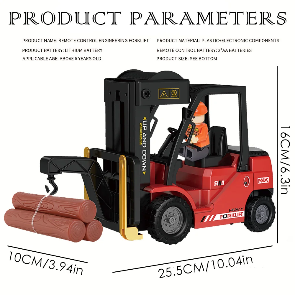 Carrello elevatore e gru in lega telecomandati da 2.4G, veicolo di ingegneria multifunzionale a 11 canali con luce, suono e Spray,
