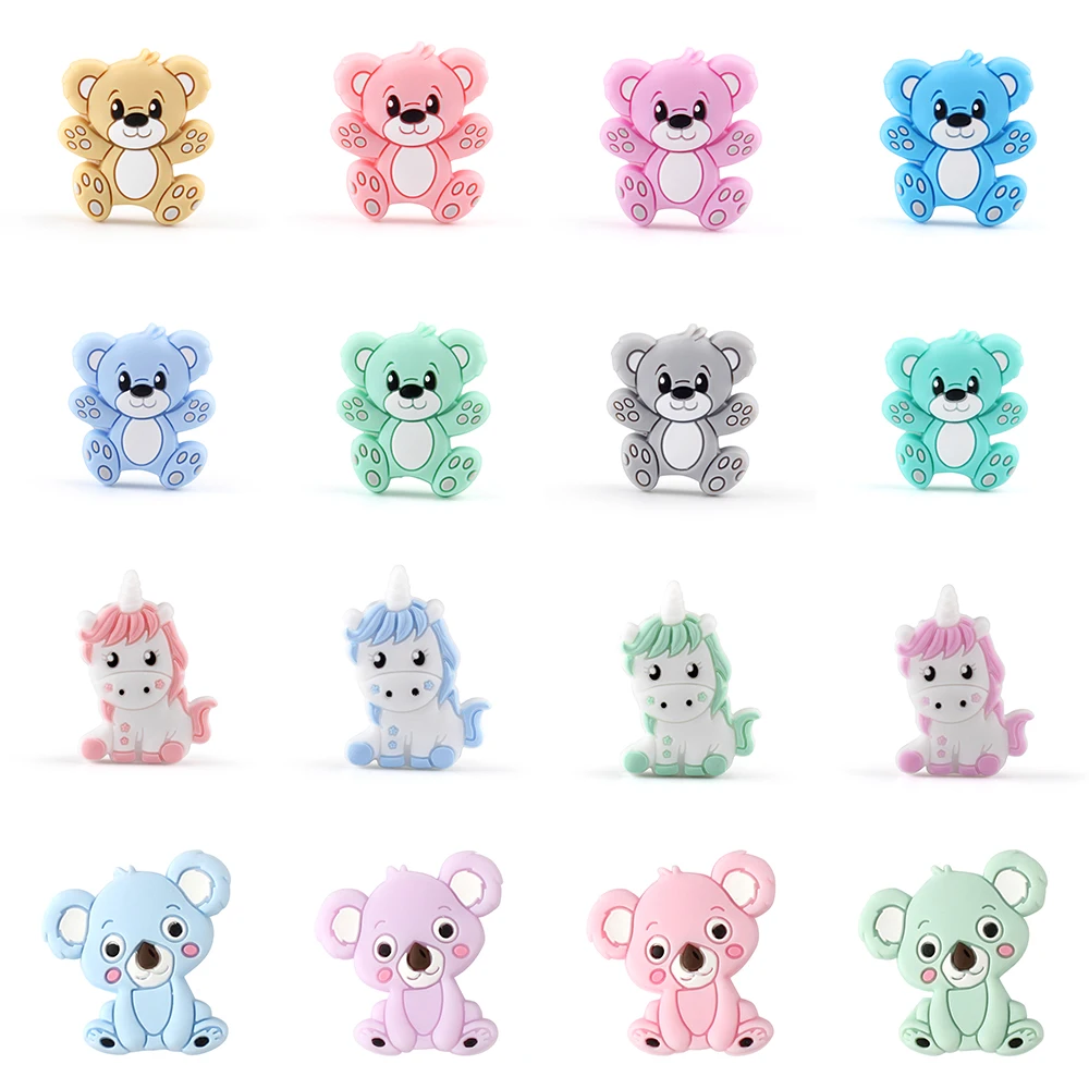 5/20/50pcs Koala Silicone Beads Baby Bear Unicorn Teething Beads Teether DIY Necklaces Pacifiers Chain Bracelets Accessories