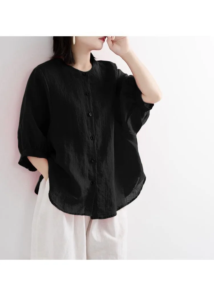 Plus Size Cotton Linen Blouses Female Long Sleeve Shirts Autumn Shirts Casual Loose Vintage  Summer Tops Blouse Women\'s Clothing