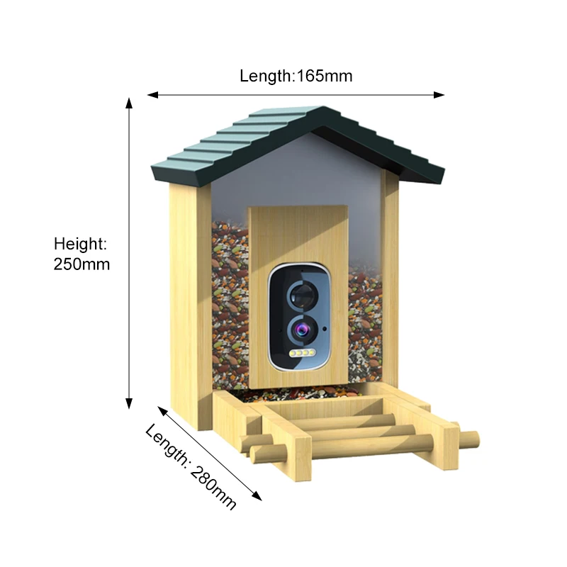 Smart Solar Bird Feeder with Camera Full Colour Night Vision, App Notification, Bamboo Wooden Birdhouse Feeder for Outdoors