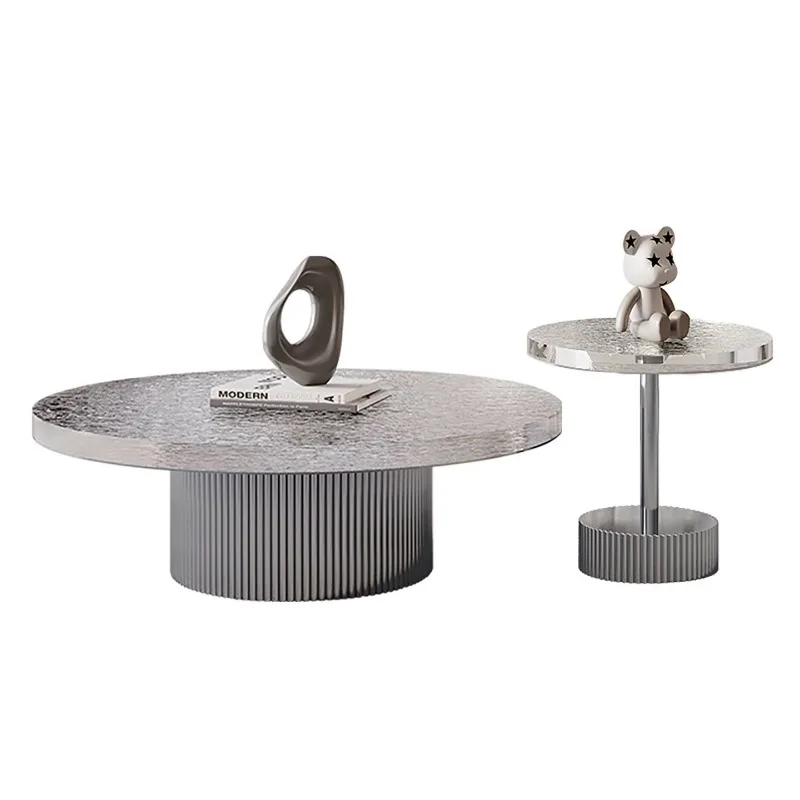 

Italian light luxury living room round sofa side table, small apartment simple stainless steel crystal corner table designer co