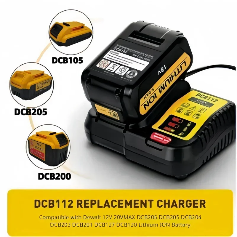 Pipeline DCB112 compatible avec chargeur de batterie au lithium DeWei, 10.8V, 12V, 14.4V, 18V, 20V, DCB206, DCB205, DCB204, DCB203, DCB120, DCBknit, DCB115