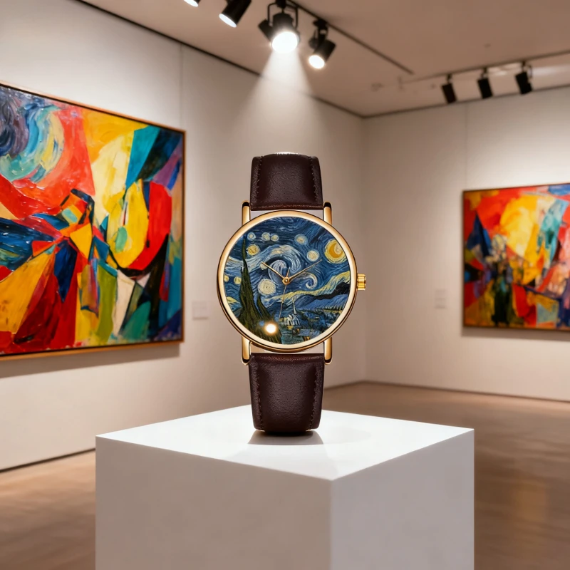

Модные кварцевые часы с картиной маслом для женщин, индивидуальные кожаные часы с звездным небом Ван Гога, женские наручные часы relógio feminino
