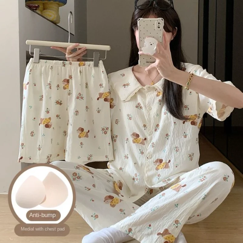 Bow Tie Dotพิมพ์ชุดนอนสตรีชุด 2025 ฤดูร้อนใหม่หวานCoolแฟชั่น 3 PCชุดสตรีชุดนอนสบายๆสไตล์เกาหลีสวมใส่