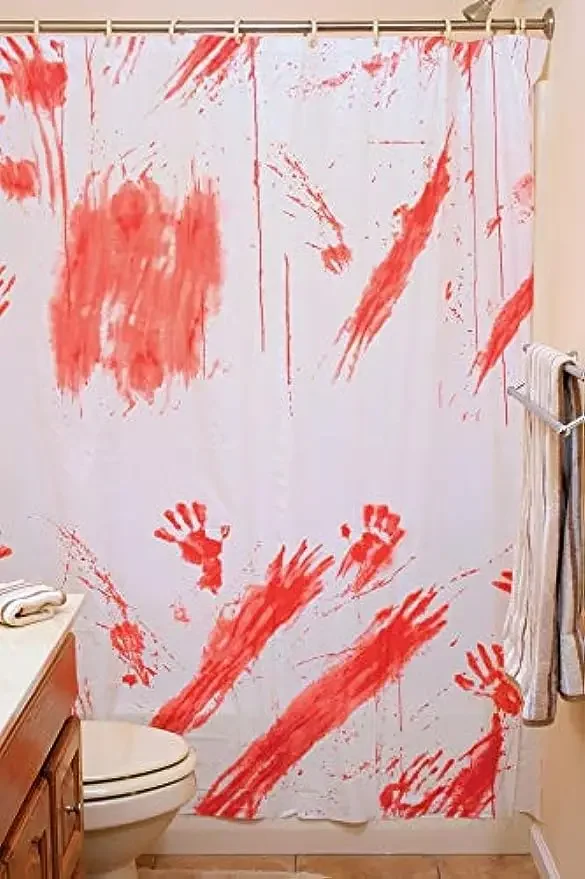 Halloween Horror Bloody Finger Print Shower Curtain Waterproof Bathroom Decoration