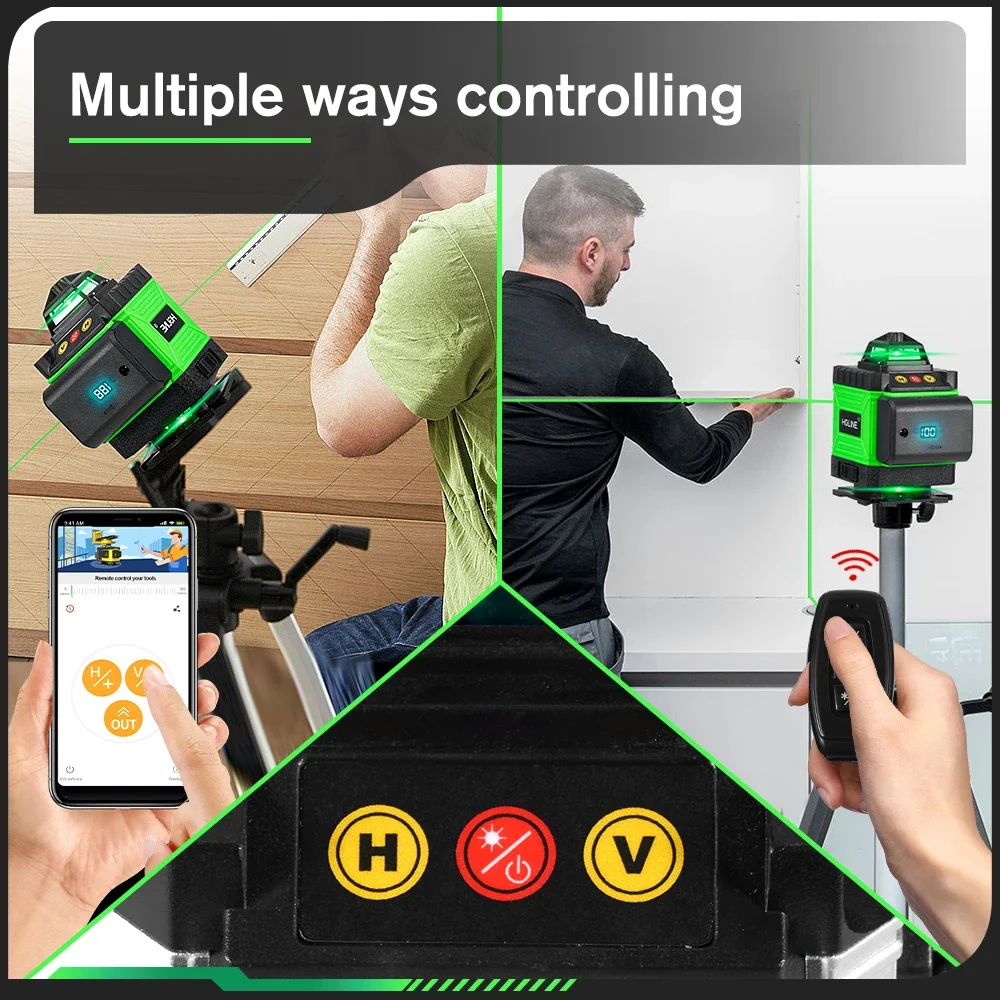 HGLINE 4D 16-линейный лазерный уровень 360 °   Автоматический выравнивающий инструмент Всенаправленный уровень наземных стен со штативом 1,2 м