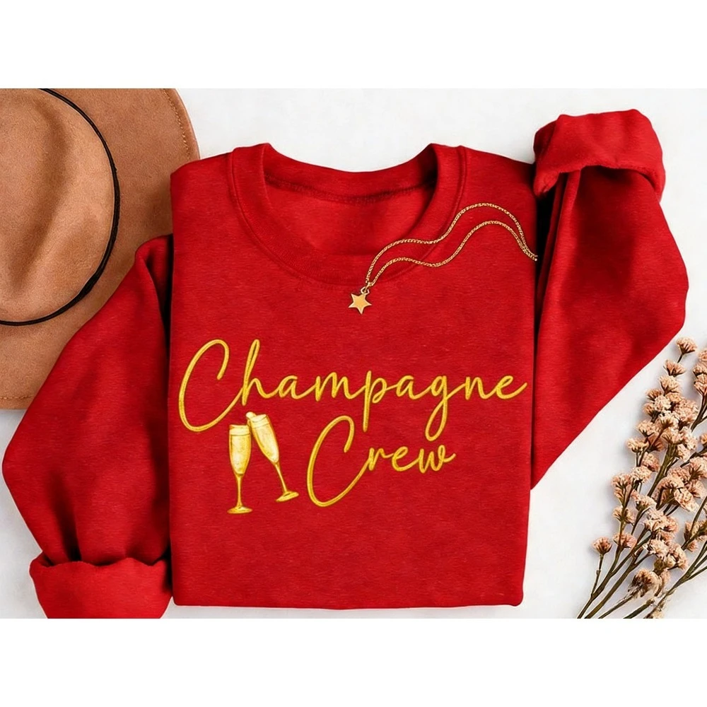 Felpa girocollo color champagne di Capodanno Abbigliamento per feste di Capodanno Regalo a tema alcol Abbigliamento per le vacanze Top pullover casual da donna