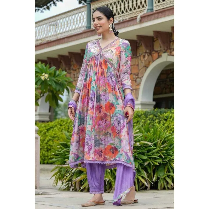 Trendy Classic Alia Cut Pakistani Partywear Salwar Suit Kurti Pant & Dupatta Set