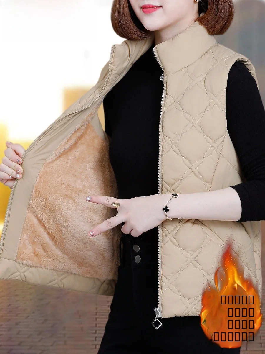 Colete com gola forrada Fce quente, roupa externa feminina, material de poliéster, cor de fechamento com zíper