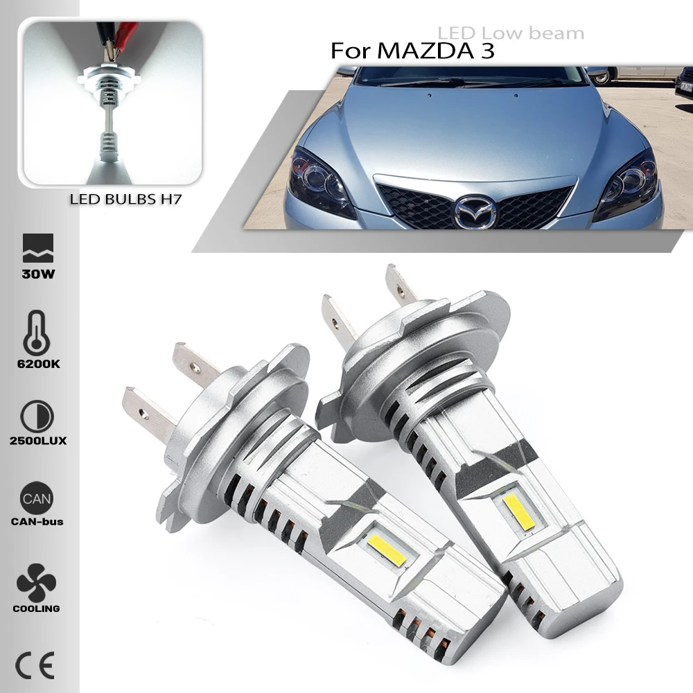 

2PCS H7 Led Bulbs Car Headlights Low Beam 6500K White Auto Lighting For Mazda 3 BK 2003 2004 2005 2007 -2009 Canbus no adapters