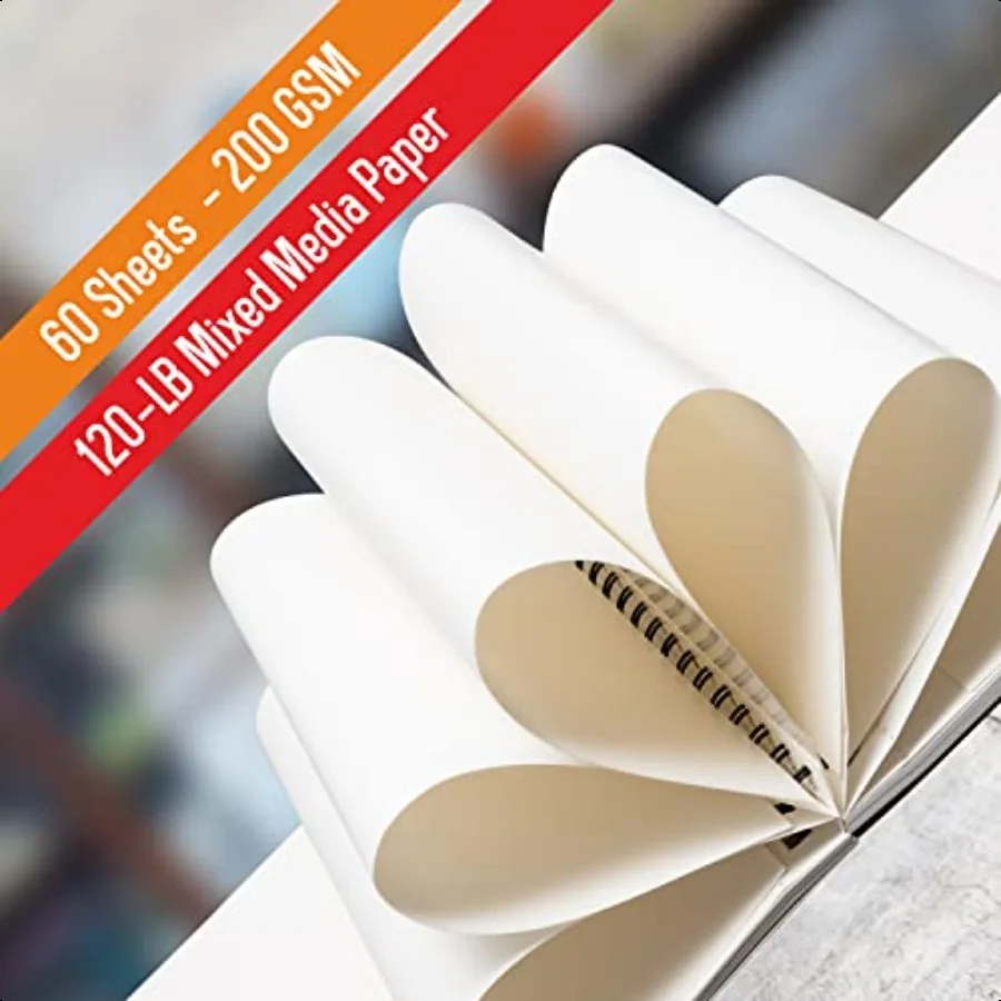 Buku Sketsa Media Campuran 8.11 x 8.5 Spiral Bound dengan Kertas Tebal Berat 200 GSM 120 LBS untuk Semua Jenis Seni
