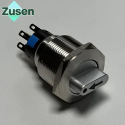 Zusen 22mm Metal Selector Knob Switch 2/3Positions Lock with Arrow Symbol Light 2NO2NC IP65 3V 6V 12V 24V 110V 220V