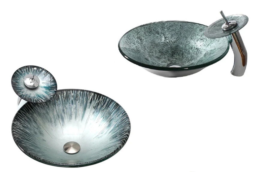 A Great discounts European-Style Round shape Ceramic Table Basin Household tempered glass Wash Basin Bath Vessel Sink with Ta