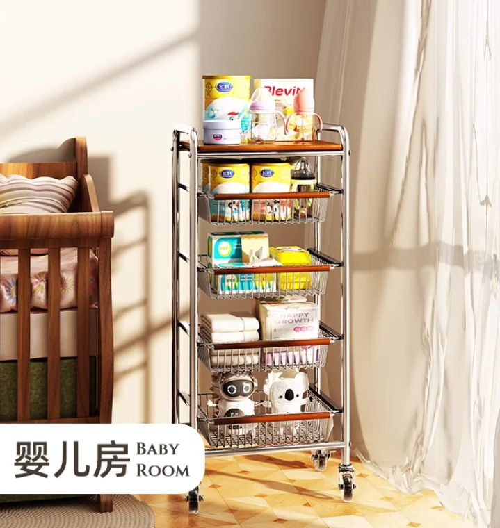 Trolley living room mobile snack storage rack Home retro kitchen vegetable wall shelf shelf shelf ground