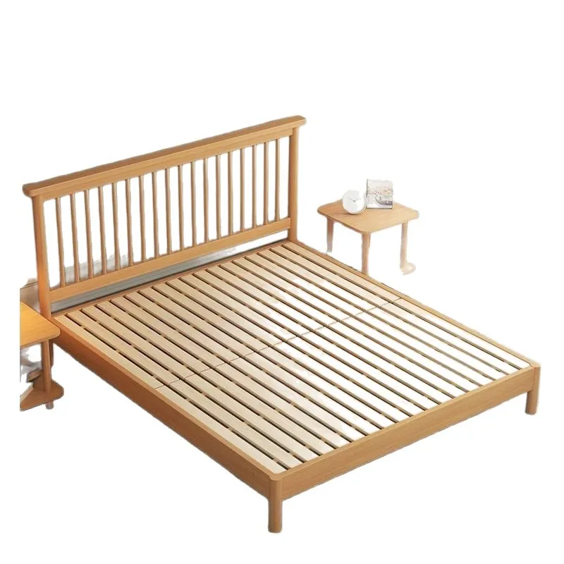 Solid wood beech simple Nordic style solid wood bed heightened solid wood headboard