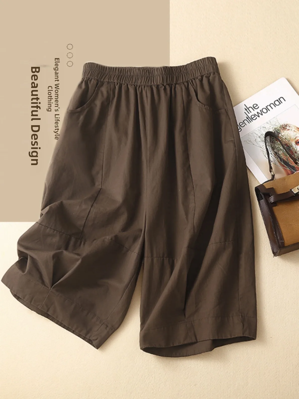 

Совершенно новая льняная рабочая одежда для женщин, тонкие повседневные брюки длиной пять четвертей с высокой талией и широкими штанинами в стиле ретро для поездок на работу