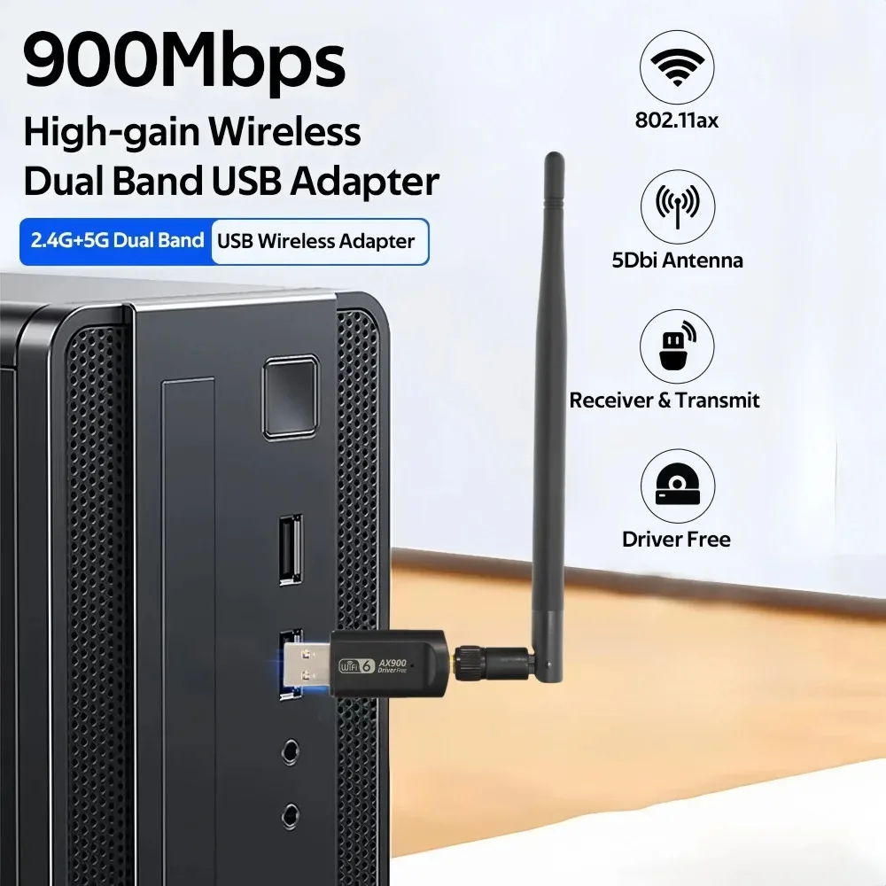 900Mbps WiFi 6 USB Adapter 2.4G/5GHz WiFi6 USB Dongle AX900 Wireless Network Card Wi-Fi Receiver Driver Free For PC Laptop