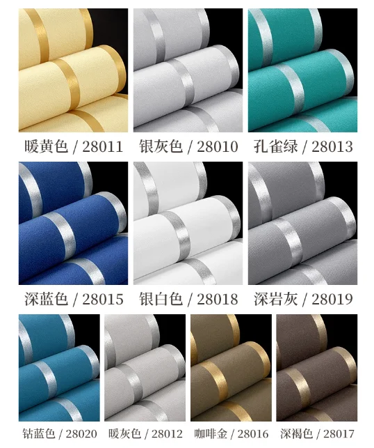 Modern Luxury Non Woven Wallpaper Metallic Gold Line Plain Wall Covering Paper for Living Room TV Background Bedroom Home Decor