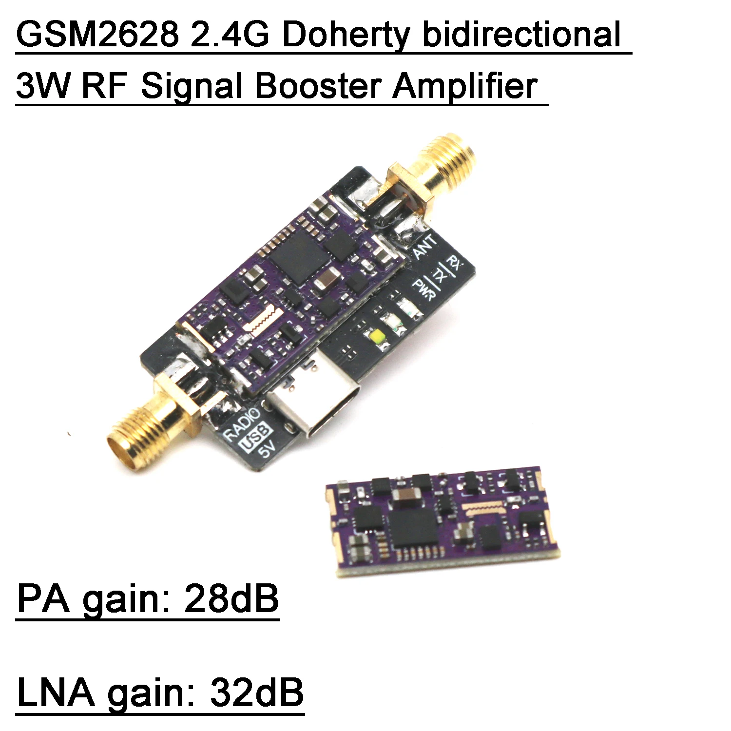 GSM2628 Doherty 2.4Ghz 3W bidirectional POWER Amplifer 2.4G RF Signal Booster Receiver transmitter FOR WIFI ZigBee Lora Drone TX