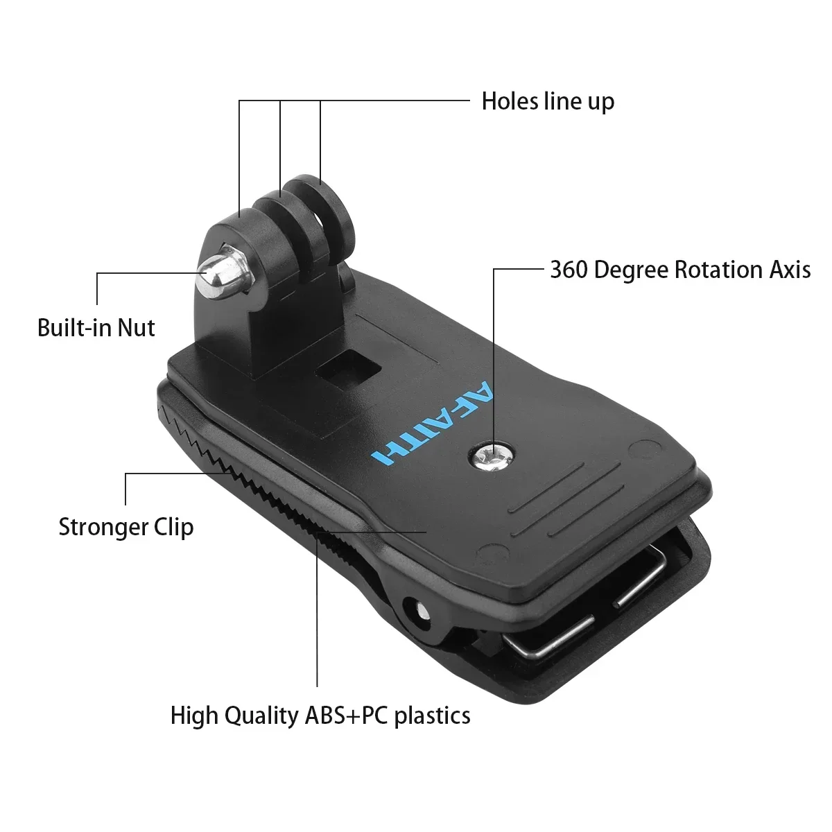 Afaith 360 도 회전 배낭 클립, 고프로 히어로 13 12 11 10 9 8 DJI OSMO 액션 5 4 3 Insta360 모자 벨트 배낭 클램프