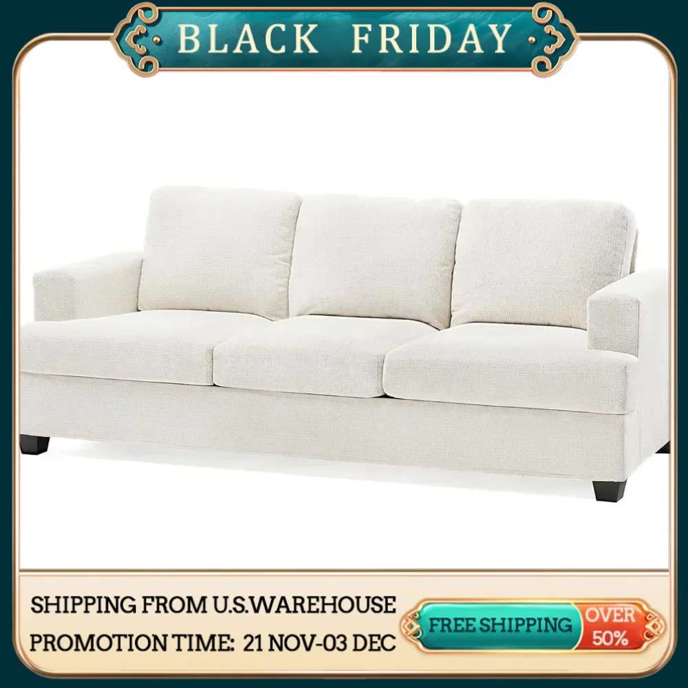 Modern style 89 inch stylish and minimalist sofa, supporting a weight capacity of up to 900 pounds,Beige Chenille, free shipping