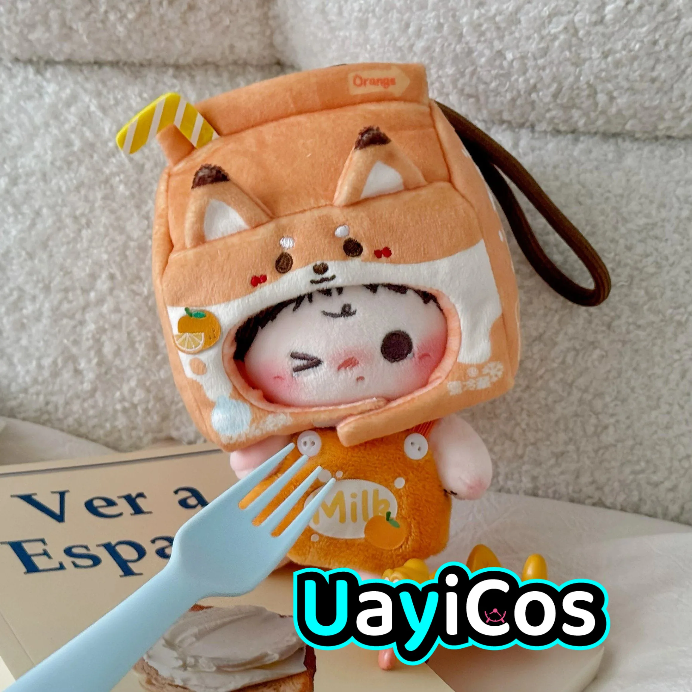 

In stock 10cm Doll Clothes Milk Box Fox Dog Rabbit Hat Pants Tail Lanyard Animal Cartoon Clothing Suit Stuffed Plushies Doll An
