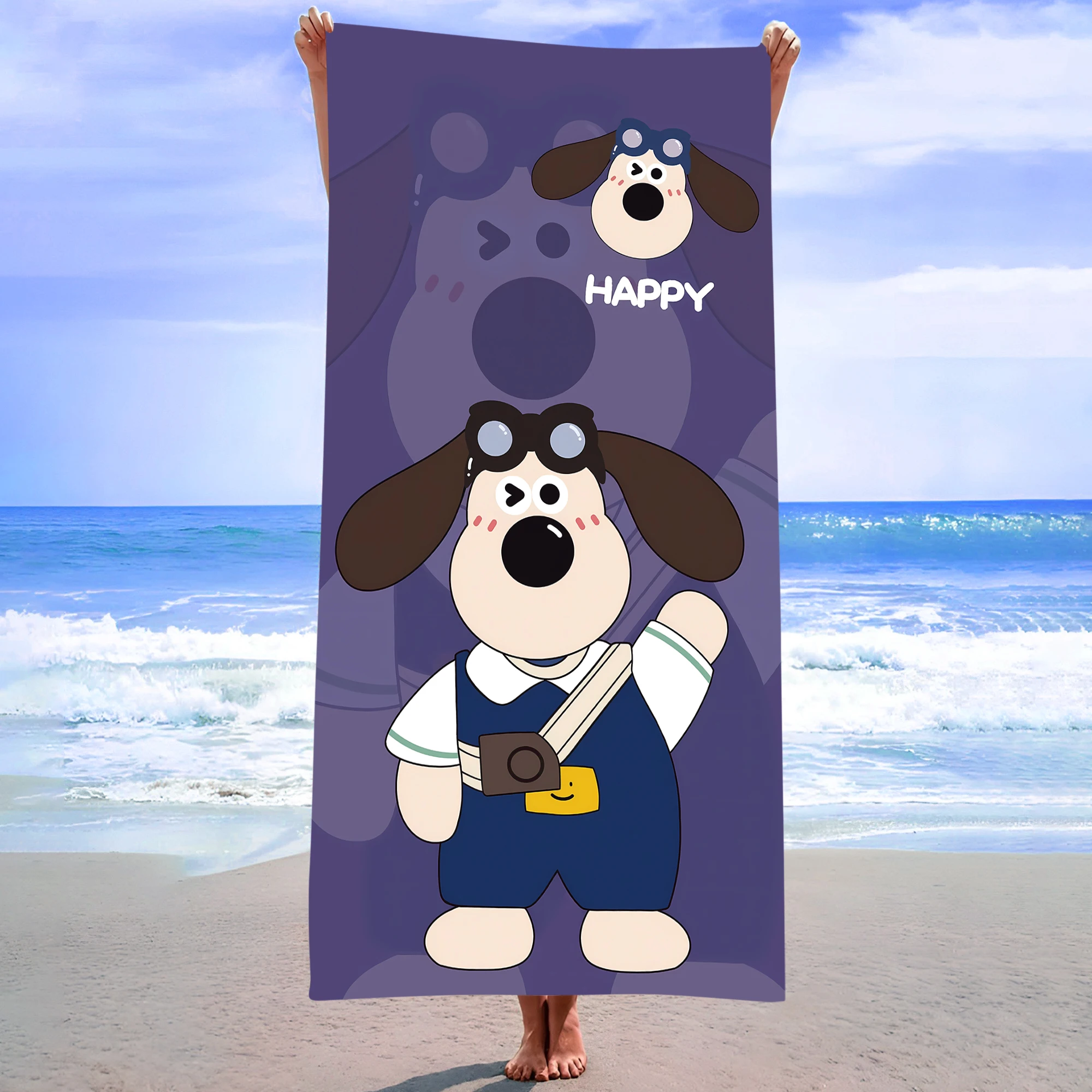 75x150cm Cute Cartoon Puppy Print Beach Towel Microfiber Bath Towel for Swimming Pool Travel Summer Holiday Kids Adult
