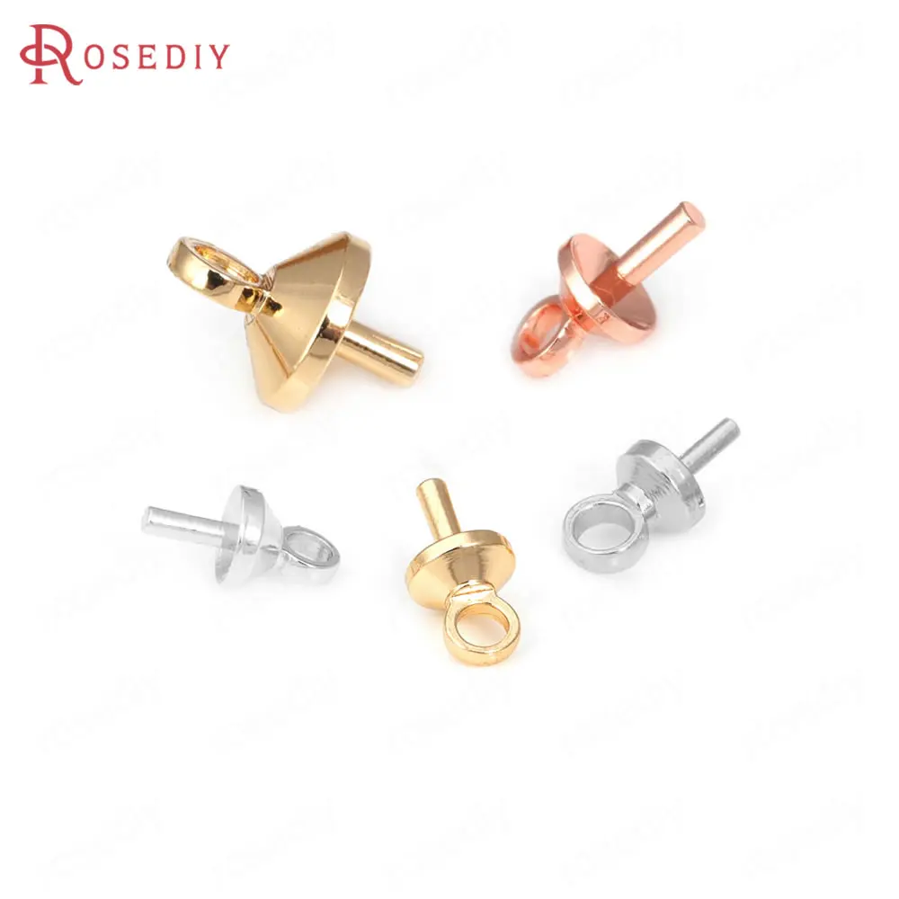Perlas de latón de 3MM, 4MM, 5MM, color oro 18K, con media perforación, conectores, tapas para perlas, accesorios para fabricación de joyas DIY