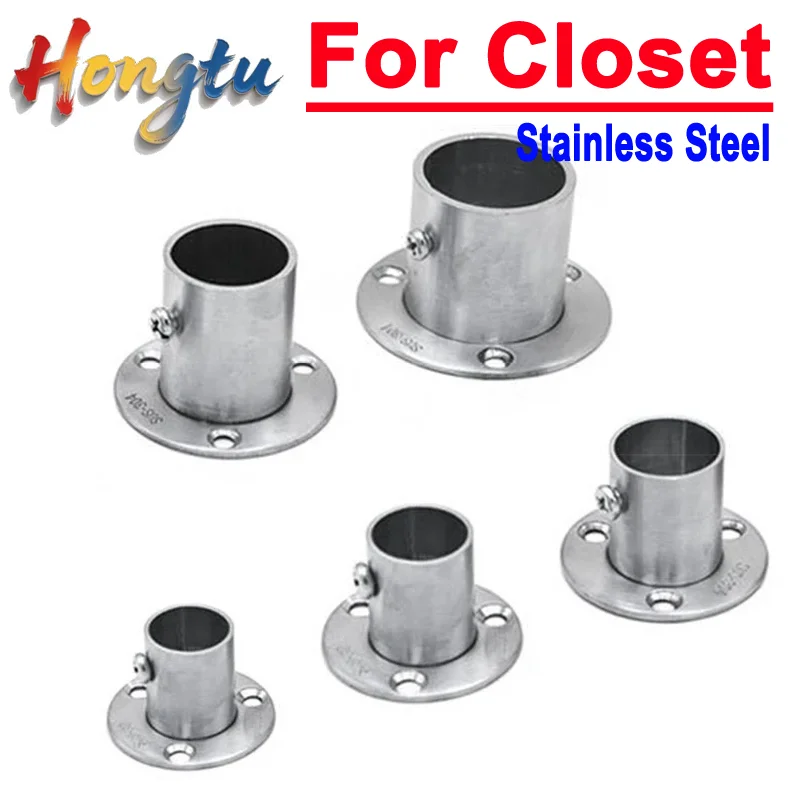 

Hongtu Stainless Steel Pole Socket Flange Rod Holder Wall Mount Pipe Bracket for Closet